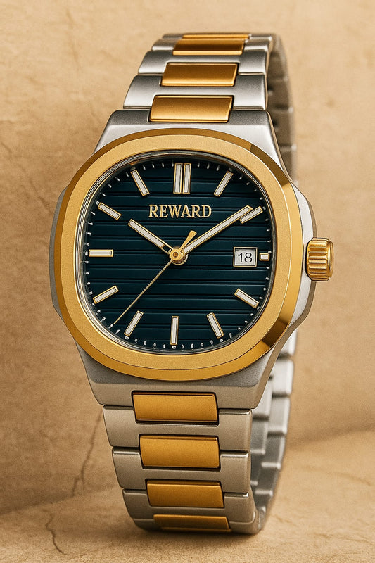 Reward TM 330-70G | Luxury Steel Bracelet Watch with Black Dial – Bukharians