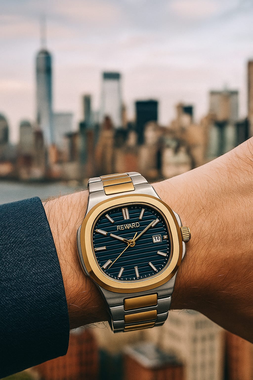 Reward TM 330-70G | Luxury Steel Bracelet Watch with Black Dial – Bukharians