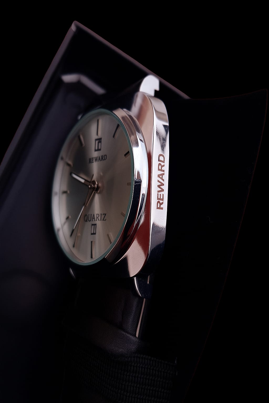 Reward TM 313-55G | Luxury Black Leather Strap Watch with White Dial – Bukharians