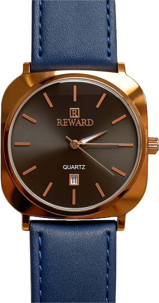 Reward TM 313-55G luxury men’s watch with golden dial and blue leather strap – Bukharians