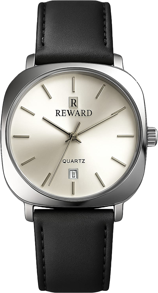 Reward TM 313-55G luxury men’s watch with white dial and black leather strap – Bukharians