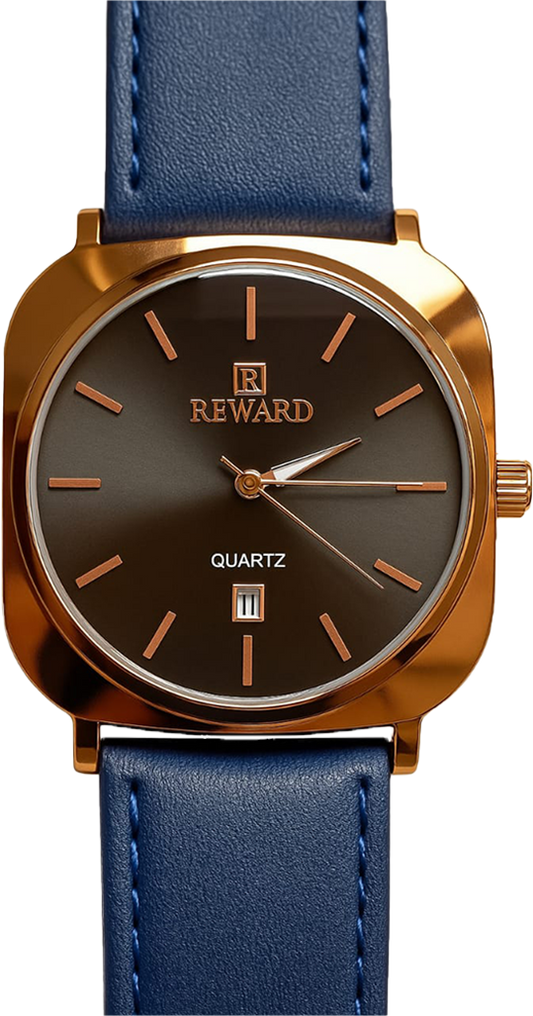 Reward TM 313-55G luxury men’s watch with golden dial and blue leather strap – Bukharians