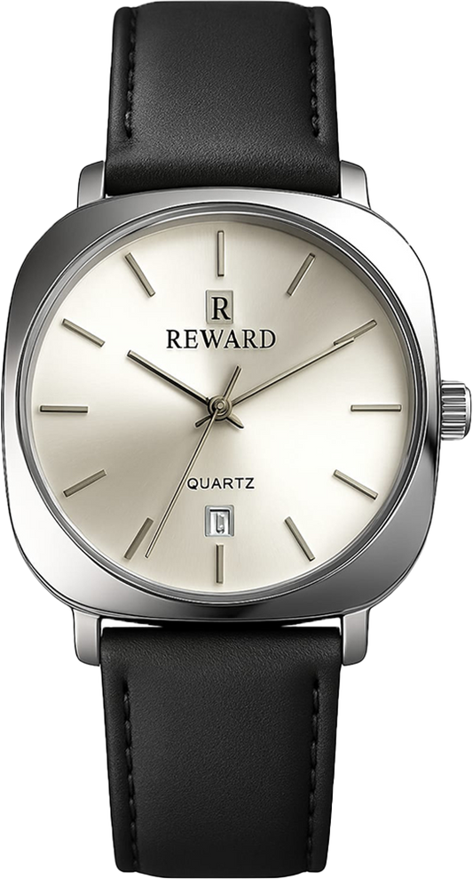 Reward TM 313-55G luxury men’s watch with white dial and black leather strap – Bukharians